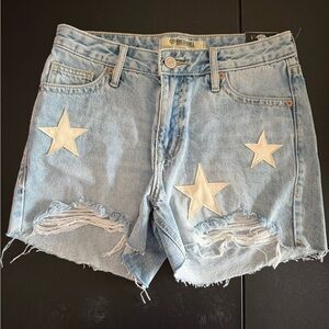 Blue Distressed Jean Shorts with Star Appliqués